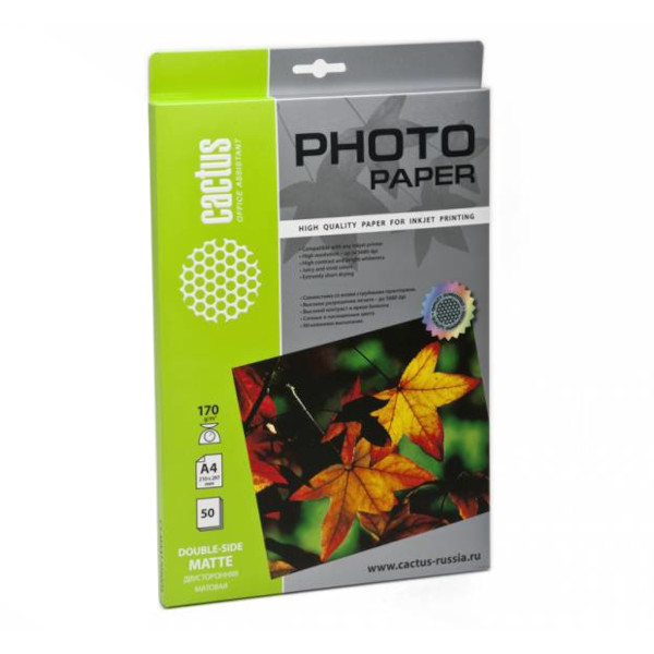 Бумага А4 Cactus для стр.пр. 170г/м2, матовая, двусторонняя CS-MA417050DS (50л)