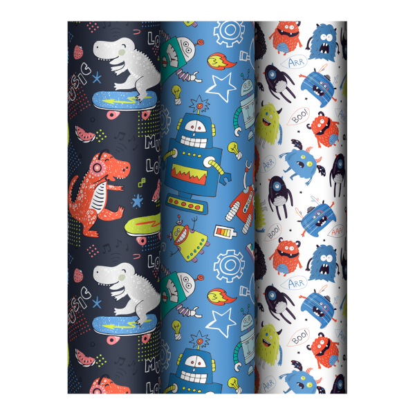 Бумага упаковочная "Monsters" глянц., 70*100см, рулон, ассорти MS_62807 MESHU