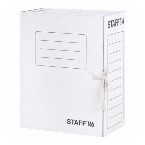 Папка архивная сборная А4, 15см, микрогофрокартон, завязки, белый 128875 Staff