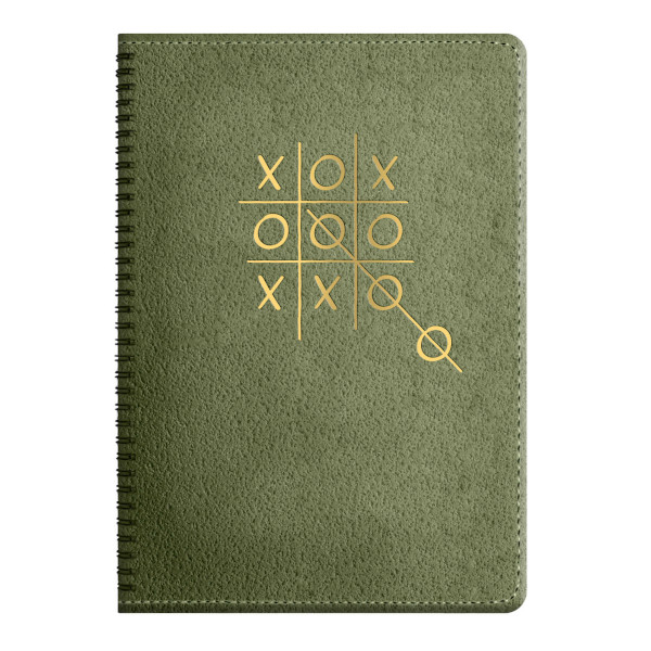 Записная книга А5+ 96л "Крестики-нолики" клетка, гребень, интегр.обл., иск.кожа, зел 67299 Escalada