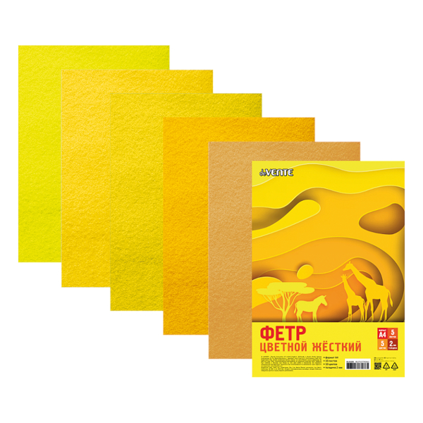Набор фетра декоративного "Оттенки желтого" А4, 5л, 5цв, 1,5мм 8113203 deVENTE