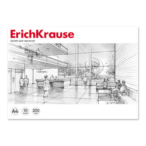 Альбом д/черчения А4 10л, 200г/м2, склейка, б/рамки 60683 Erich Krause