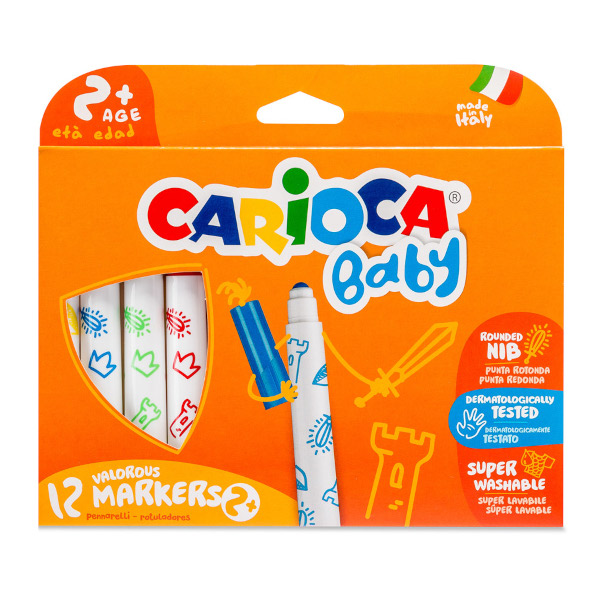 Фломастеры Carioca "Baby" 12цв, смыв., утолщ., карт. уп. 42814