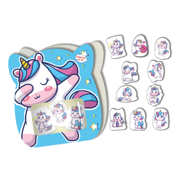 Набор стикеров "Единороги" 90*100мм, (10 видов*3шт) 9088 Квадра