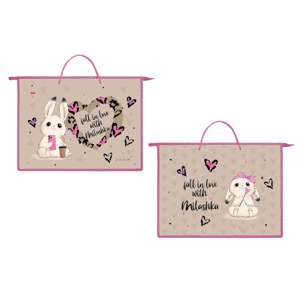 Папка с ручками А3 1отд., пластик, молния "Милашка" AMn_09094 Hatber