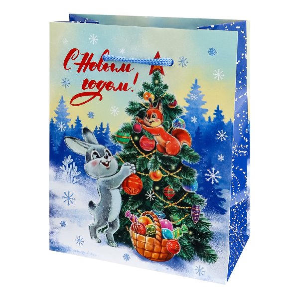 Пакет бумажный 14,5*11,5*6см "Зайка у ёлки" ППК-2274 Optima