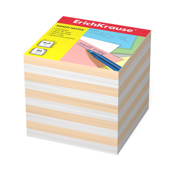 Блок для записей Erich Krause 90*90*90мм, белый/персик., 80г/м2, белизна 98% ЕК6602
