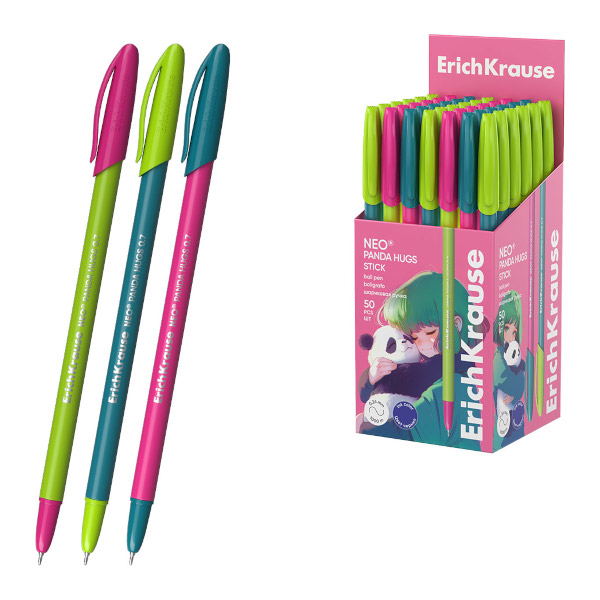 Ручка шар. Erich Krause "Stick Panda Hugs. Neo" синяя, ассорти корп. 0,7мм 63101