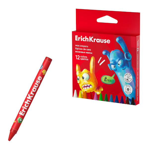 Мелки восковые Erich Krause "Jolly Friends" 12цв, круглые, карт.уп. 62947