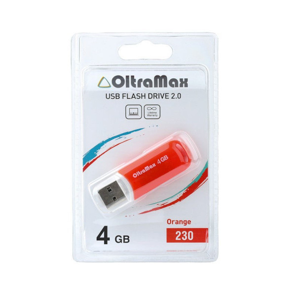 Память Flash Drive 4Gb USB 2.0 OltraMax 230 оранжевый OM-4GB-230-Orange