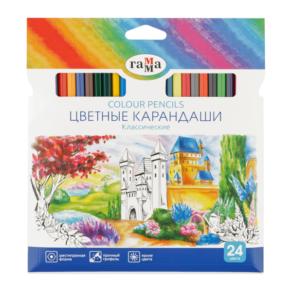 Карандаши 24цв, дерево, 6-гран. "Классические" карт.уп. 050918_04_04 Гамма