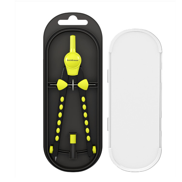 Готовальня Erich Krause "Accent" 2 предм., метал. циркуль 170мм, пластик. футляр, черный/желт 61432