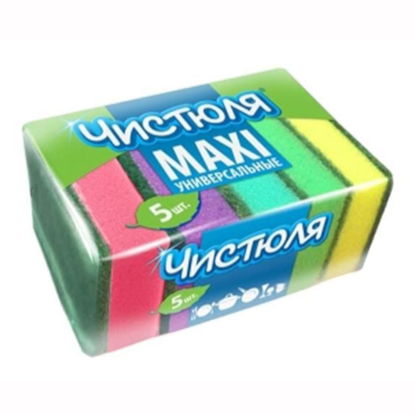 Губка для посуды 96*64*27мм, абразив (5шт) "Maxi" 17651 Чистюля