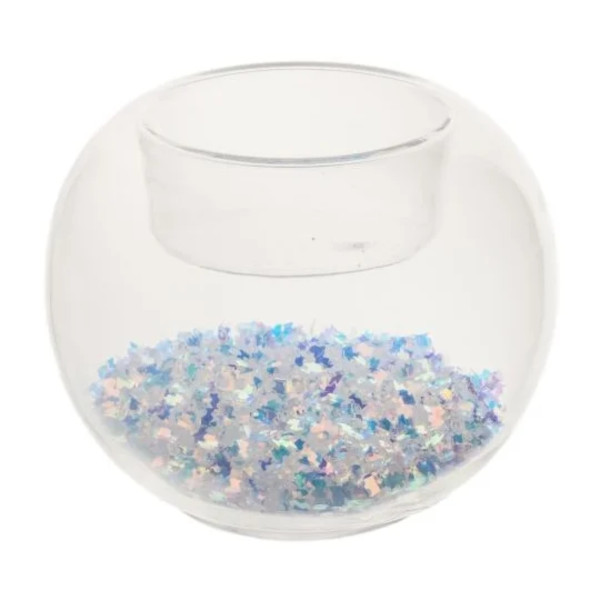 Подсвечник "Голубые блестки" на одну свечу, стекло 7*5,5*5,5см 86645 Феникс-Презент.