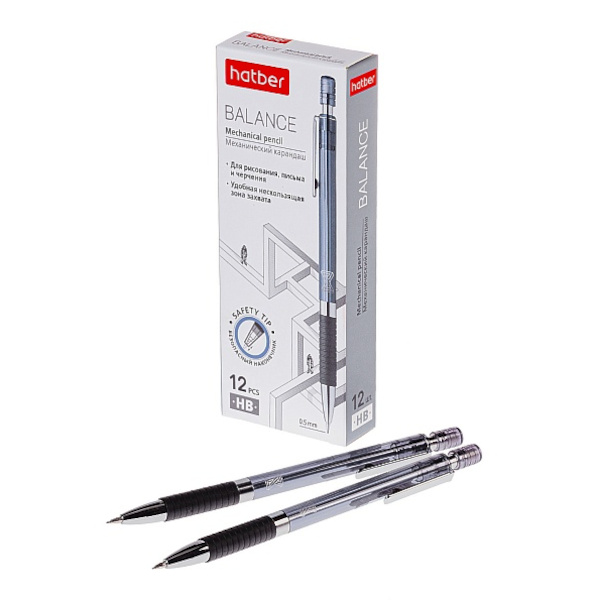 Карандаш механический 0,5мм HB, пластик. корп., тонир., ластик "Balance" MP_060842 Hatber