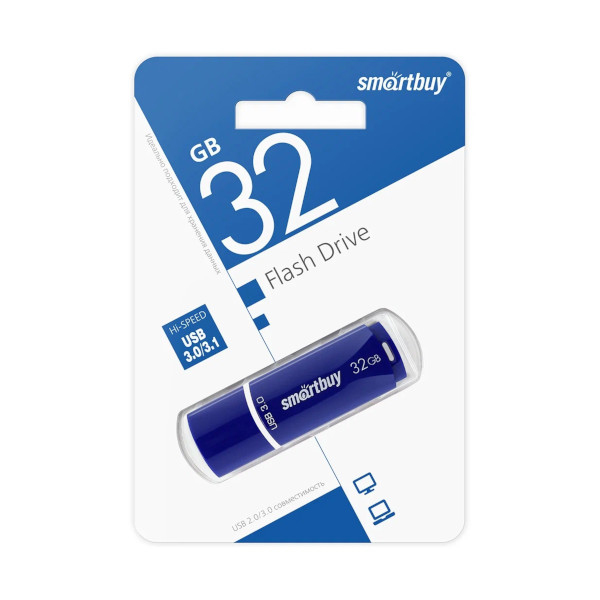 Память Flash Drive 32Gb USB 2.0 Smartbuy Crown синий