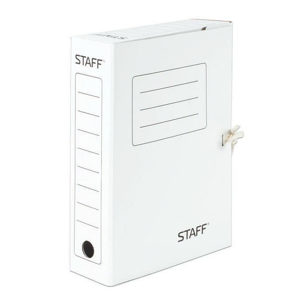 Папка архивная сборная А4, 7,5см, микрогофрокартон, завязки, белый 128869 Staff