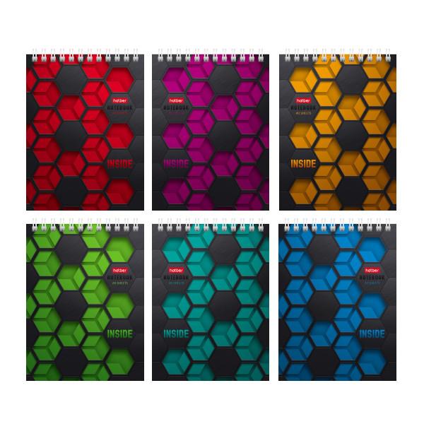 Блокнот А6 40л "Inside" клетка, гребень, мягк.обл., картон, ассорти 40Б6В1гр Hatber