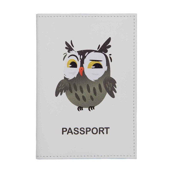 Обложка д/паспорта натур. кожа, цветной рисунок "Совунья" 1,2-090-0
