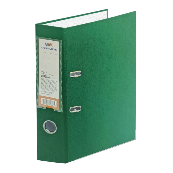 Папка-регистратор А4, 75мм, картон/пленка, карман, кант, зеленый 15-8110 Workmate