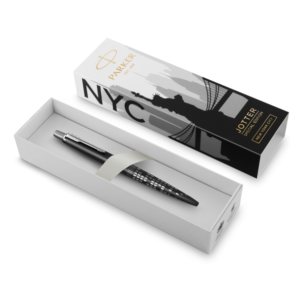 Ручка шар PARKER "Jotter New York Black" синяя, корпус нерж.сталь, черный. 1,0мм 2187554