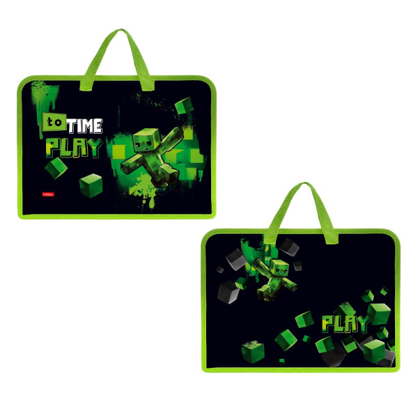 Папка с ручками А4 1отд., пластик, молния "Пиксель" AMn_07093 Hatber