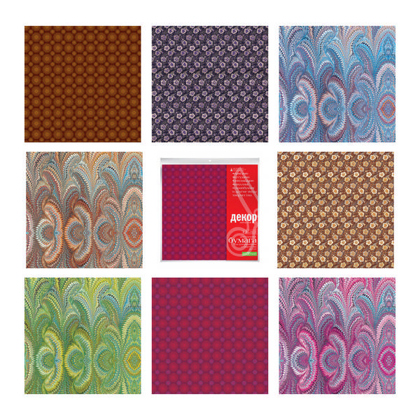 Бумага цветная для декорирования А4+ (290*290мм) 12л "Декор" набор№8 2-056/08 Hobby Time