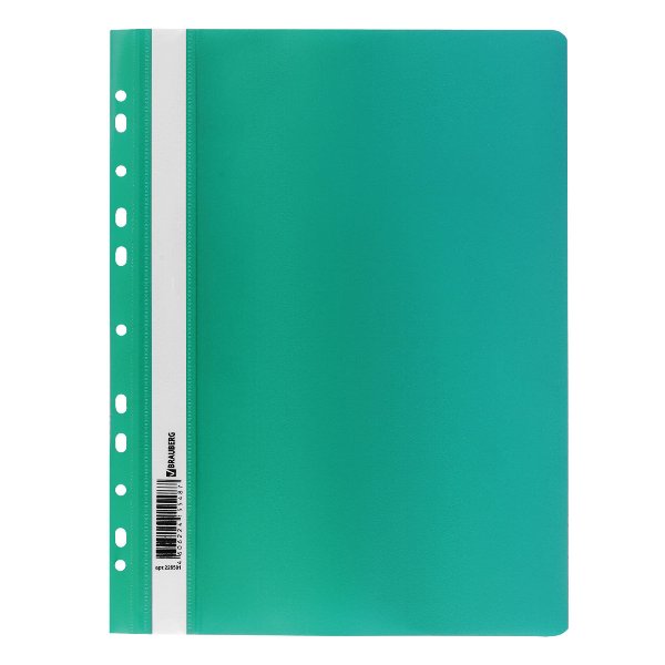Папка-скоросшиватель пласт. перф. А4, 140/180мкм, зеленый 226581 Brauberg