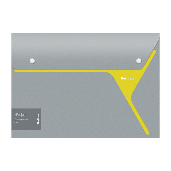 Папка-конверт на кнопке А4, 1отд., 300мкм, серый/желтый "xProject. Radiance" EFb_A4232 Berlingo