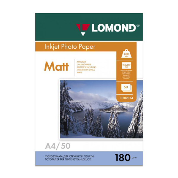 Бумага А4 Lomond для стр.пр. 180г/м2, матовая, односторонняя 0102014 (50л)