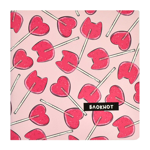 Блокнот 40л 170*170мм Феникс+ "Розовые леденцы" клетка, скоба, обл. мел. карт. 68015