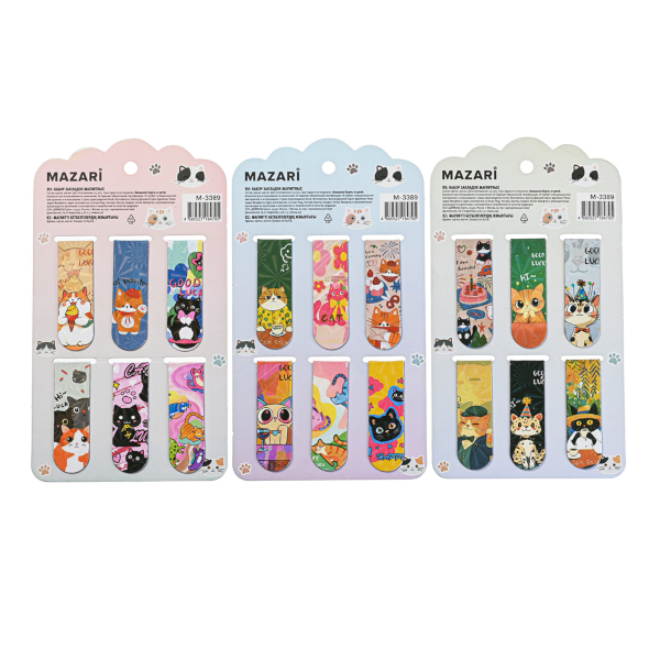 Набор закладок для книг магнит. "Котики" 6шт, ассорти M-3389 MAZARI ТМ