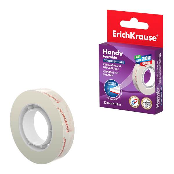 Клейкая лента (скотч) 12мм*33м, 40мкм, прозрачная "Handy tearable" 58736 (1шт) Erich Krause