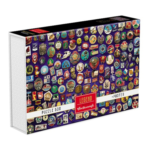 Пазлы 500 элем. "LEGEND. Ностальгия. Значки" А2 330*480мм в подароч.уп. + пост 500ПЗ2_30049 Hatber