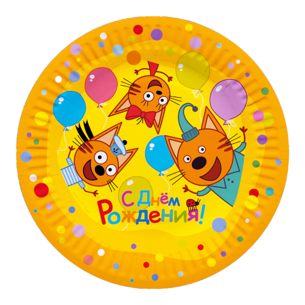Тарелка бумажная "Три Кота. Веселый День Рождения" 18см (1уп*6шт) 6014988 Дон Баллон