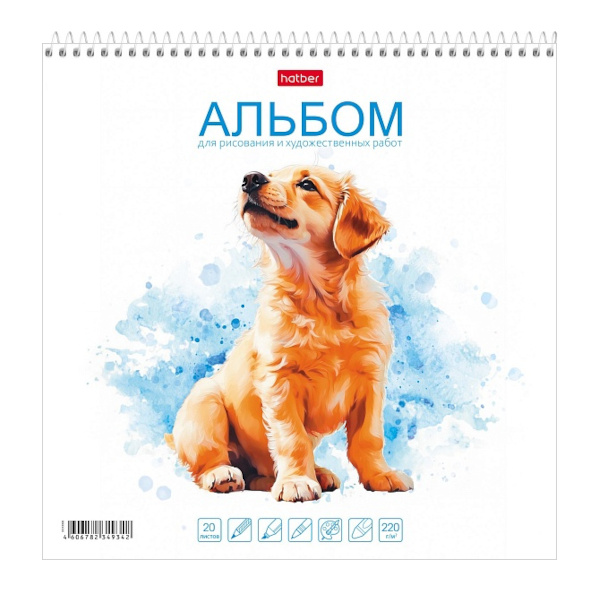Альбом для рис 20л 220*220мм "Рыжий дружок" 220/м2, спираль, мел.картон 20А4Aпс_33343 Hatber