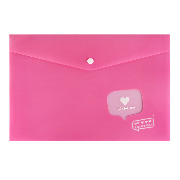 Папка-конверт на кнопке А4, 1отд., 180мкм, розовый "Сердечко" 69049 Феникс+