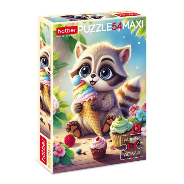 Пазлы 54 элем. дет. MAXI "Крошка енот" А3 280*400мм 54ПЗ3_33584 Hatber