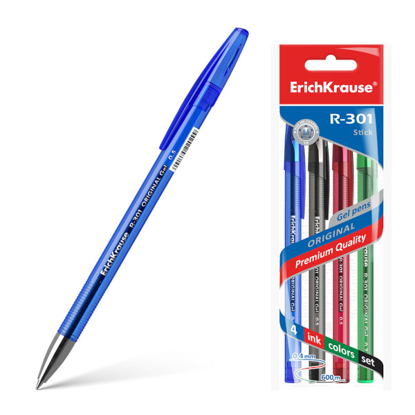 Набор гелевых ручек Erich Krause "Original Gel Stick. R-301" 4шт/4цв, 0,5мм 45157