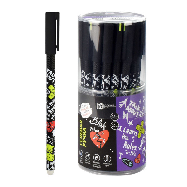 Ручка гелевая стираемая 0,5мм, синий, корп. рис. "Панк" 67376 Феникс+