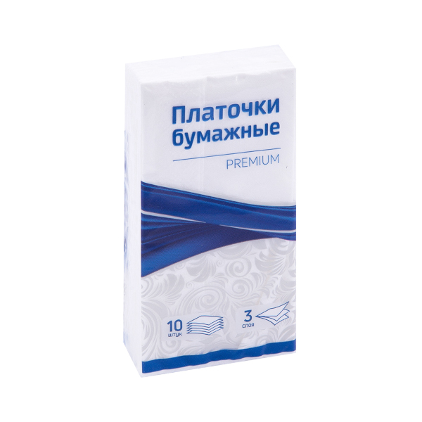 Платочки бумажные 3-слойные, 18*20см "Premium" без аромата 10шт/пач 279678 OfficeClean