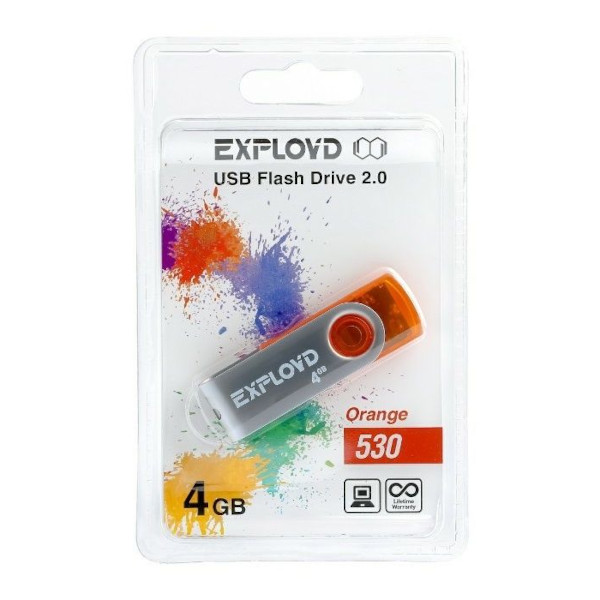 Память Flash Drive 4Gb USB 2.0. Exployd 530 оранжевый