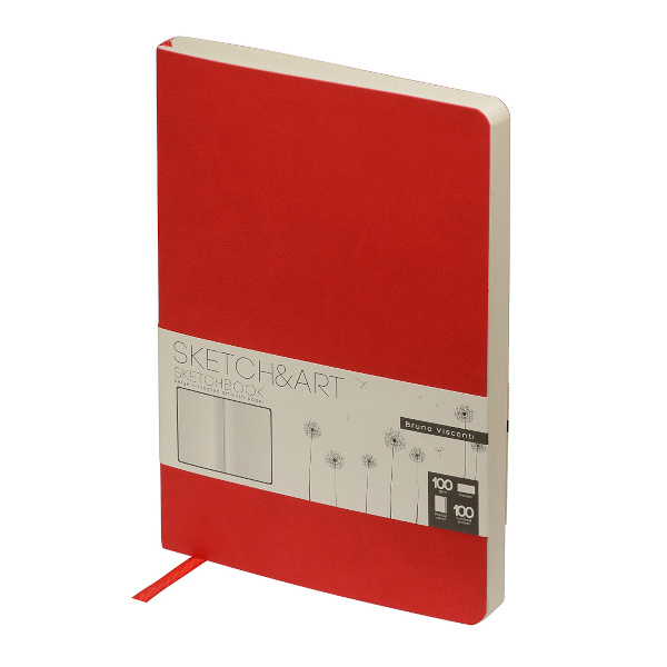Скетчбук А5 100л Bruno Visconti "Sketch&Art" бежевый 100гр/м2, иск.кожа, красный 1-500/02