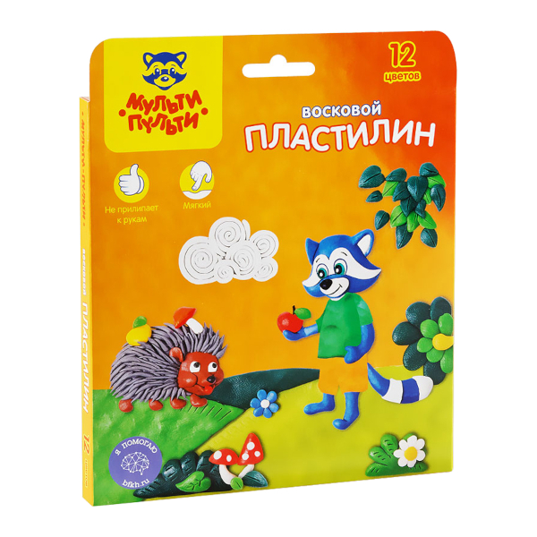 Пластилин Мульти-Пульти "Енот в лесу" 12цв, 180г, восковой, со стеком ВП_11058