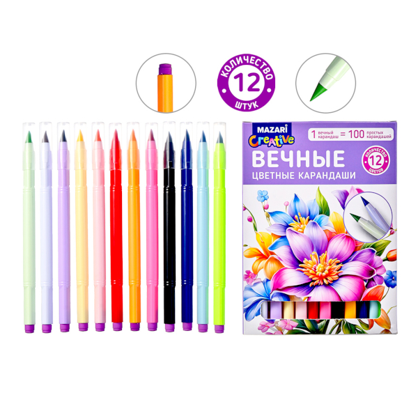 Карандаши 12цв, дерево, 3-гран. "Rocket Jumbo" утолщ., метал.тубус KR972230 Keyroad