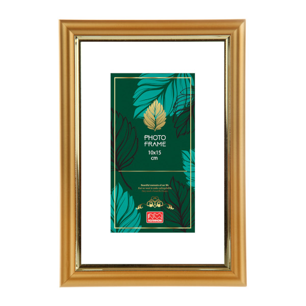 Фоторамка 10*15 пластик, багет 16мм, золото, вставка стекло, ножка 2-597РП1015 Полином