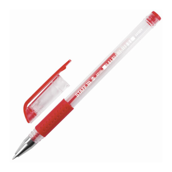 Ручка гелевая 0,5мм, красный, грип, прозрач. корп. "Everyday GP-193" 141824 Staff