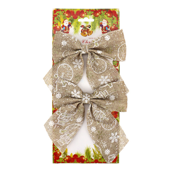 Украшение Бант набор 2шт "Веселые снеговички" 13*13см бежевый НУ-2291 Миленд