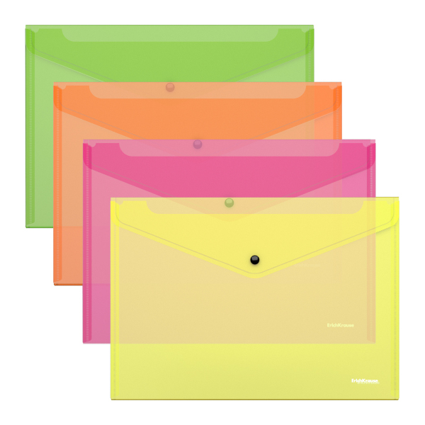 Папка-конверт на кнопке А5+, 1отд., 180мкм, ассорти "Glossy Neon" 50305 Erich Krause