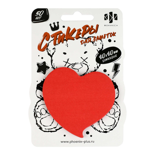 Липкий блок Феникс+ "Плюшевый мишка" 80*80мм, 50л, фигурный, красный 67832